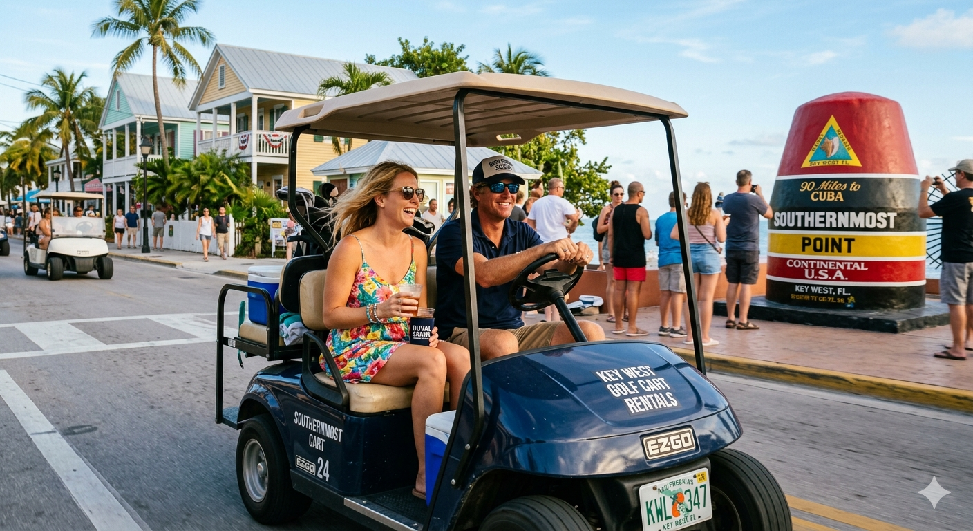 Key West Golf Cart Driving Down Duval Street